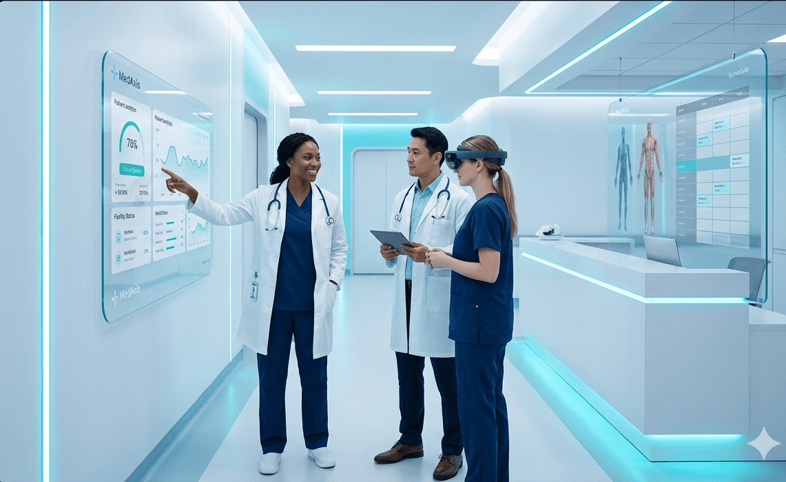 Futuristic MedAxis Health Facility and Team